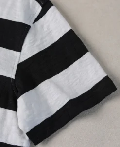 Clearance Slub Cotton Wide Striped T-Shirt - Black/White Short Sleeve T-Shirts | T-shirts