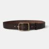 Online Square-Buckle Wide Leather Belt - Coffee Belts