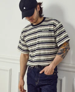 Outlet Striped Terry Comfort Dual-Pocket T-Shirt Short Sleeve T-Shirts | T-shirts