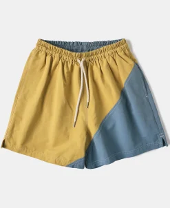 New Two-Tone Beach Swim Trunks - Yellow/Light Blue Shorts