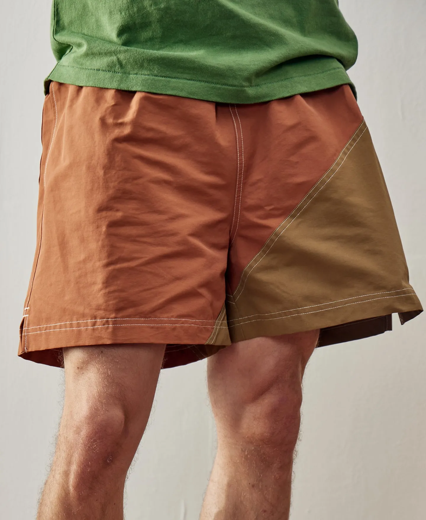 Hot Two-Tone Beach Swim Trunks - Brown/Dark Yellow Shorts
