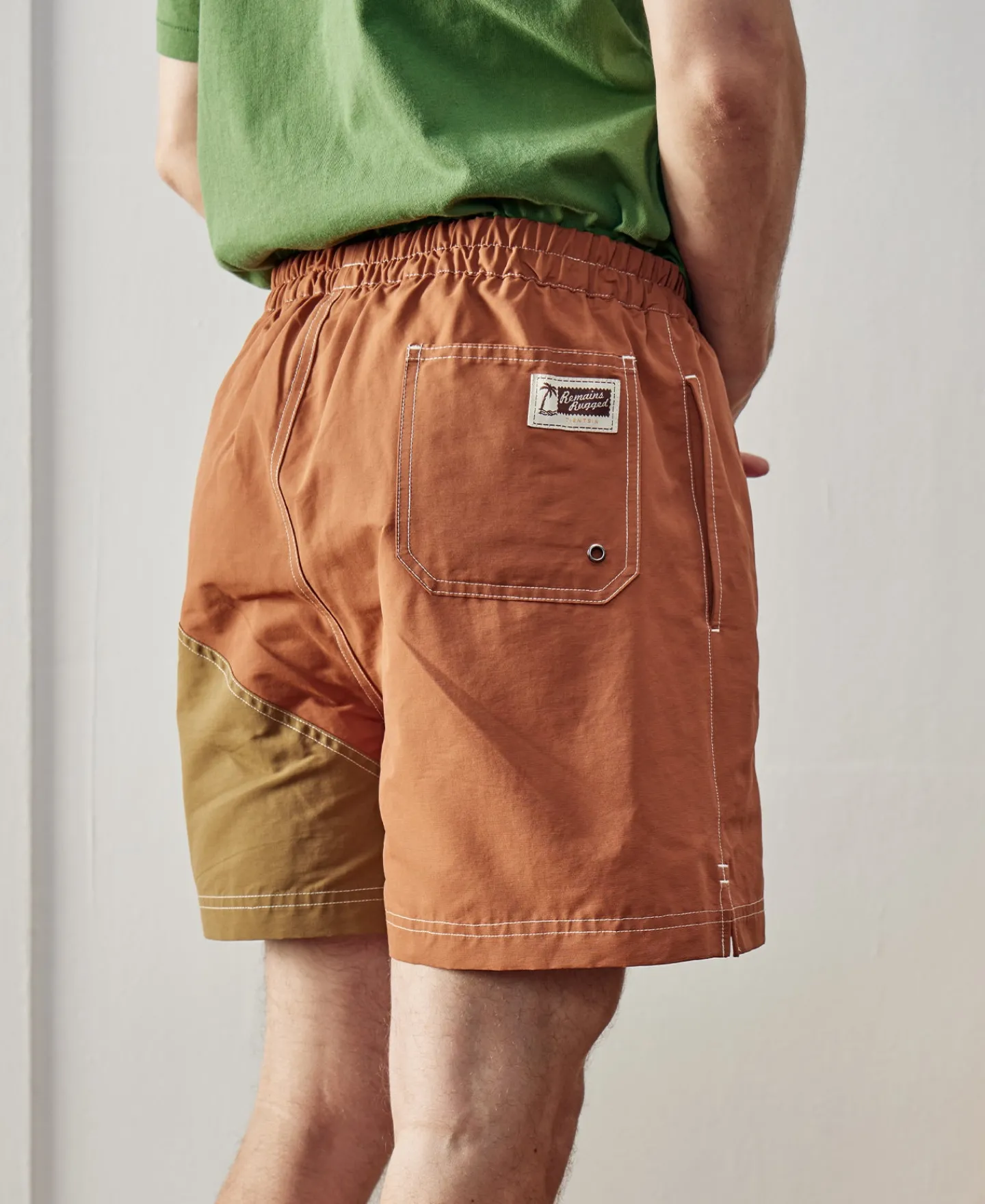 Hot Two-Tone Beach Swim Trunks - Brown/Dark Yellow Shorts