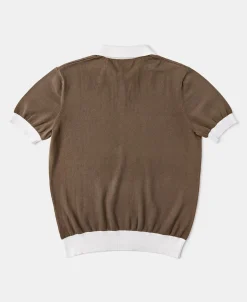 Hot Two-Tone Johnny Collar Cotton Polo Shirt - White/Brown Knitwear&sweaters | Polo Shirts