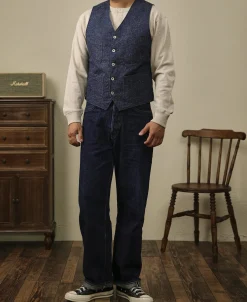 Sale Vintage Denim Pocket Work Vest Waistcoats