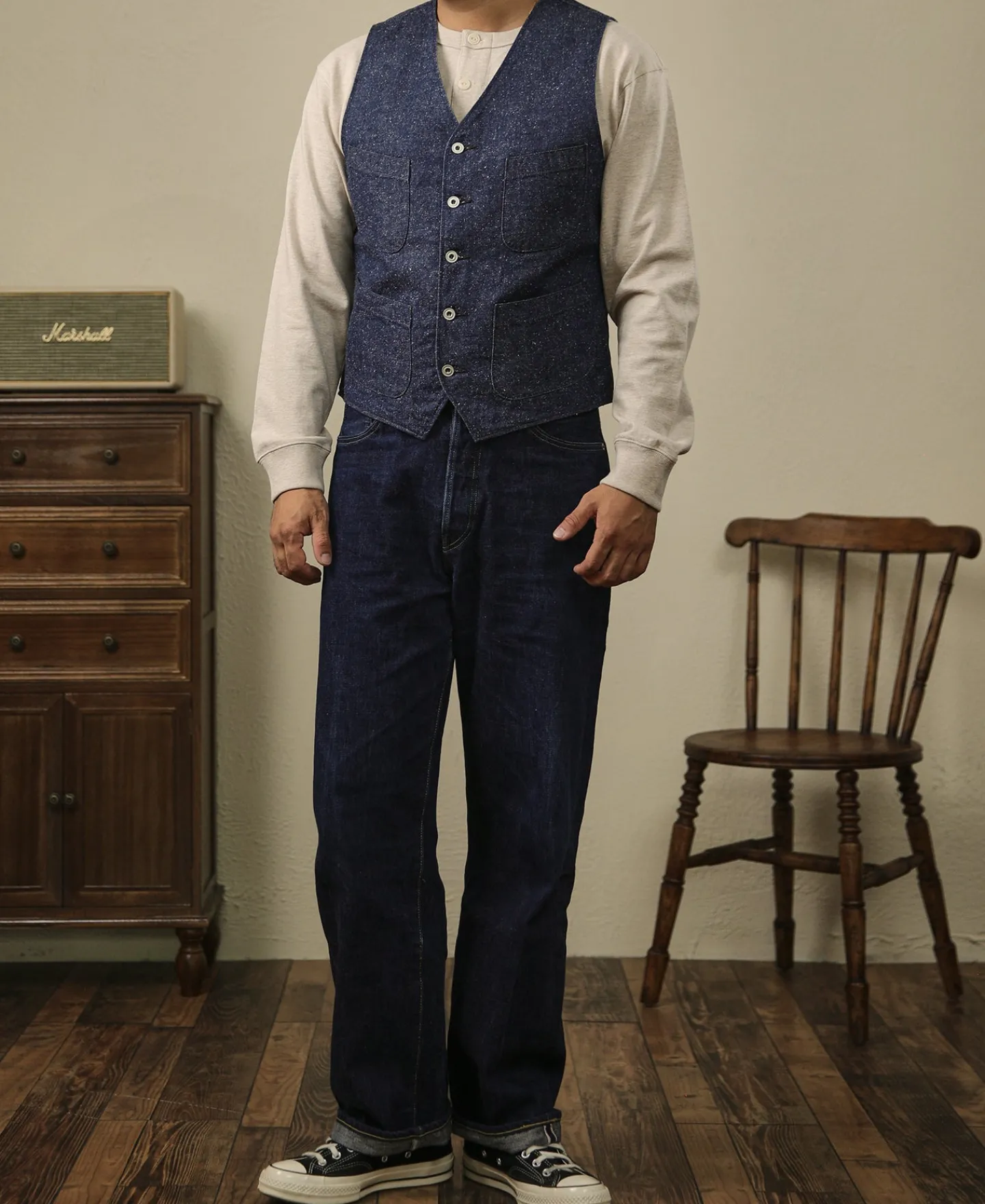 Sale Vintage Denim Pocket Work Vest Waistcoats