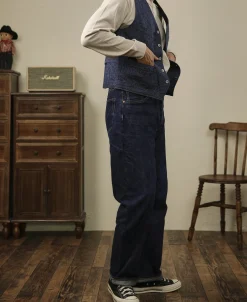Sale Vintage Denim Pocket Work Vest Waistcoats