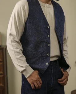 Sale Vintage Denim Pocket Work Vest Waistcoats