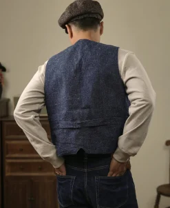 Sale Vintage Denim Pocket Work Vest Waistcoats
