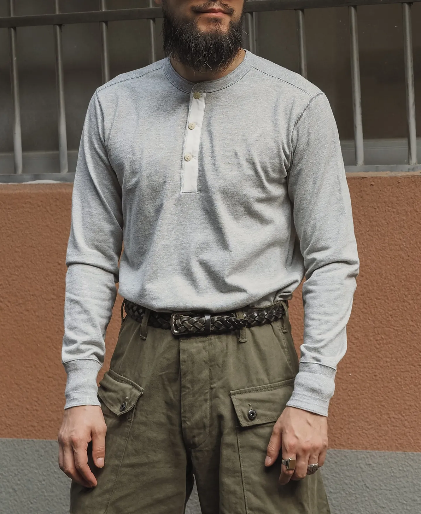 New Vintage Long Sleeve Henley Shirt - Gray Henleys | Long Sleeve T-Shirts