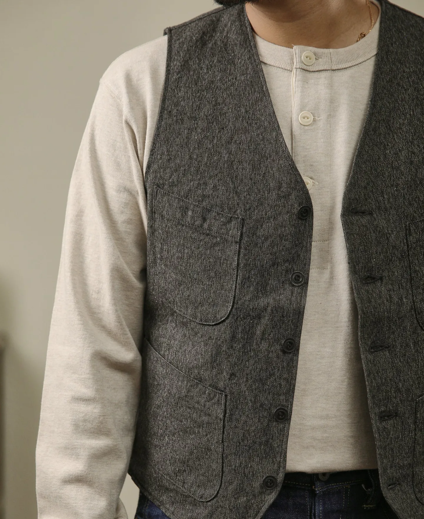Fashion Vintage Salt & Pepper Pocket Work Vest Waistcoats