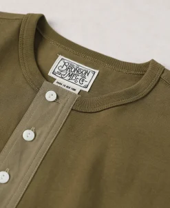 Outlet Vintage Short Sleeve Henley T-Shirt - Green Henleys | Short Sleeve T-Shirts