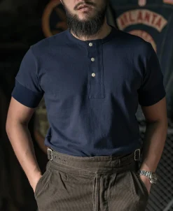 Hot Vintage Short Sleeve Henley T-Shirt - Navy Henleys | Short Sleeve T-Shirts