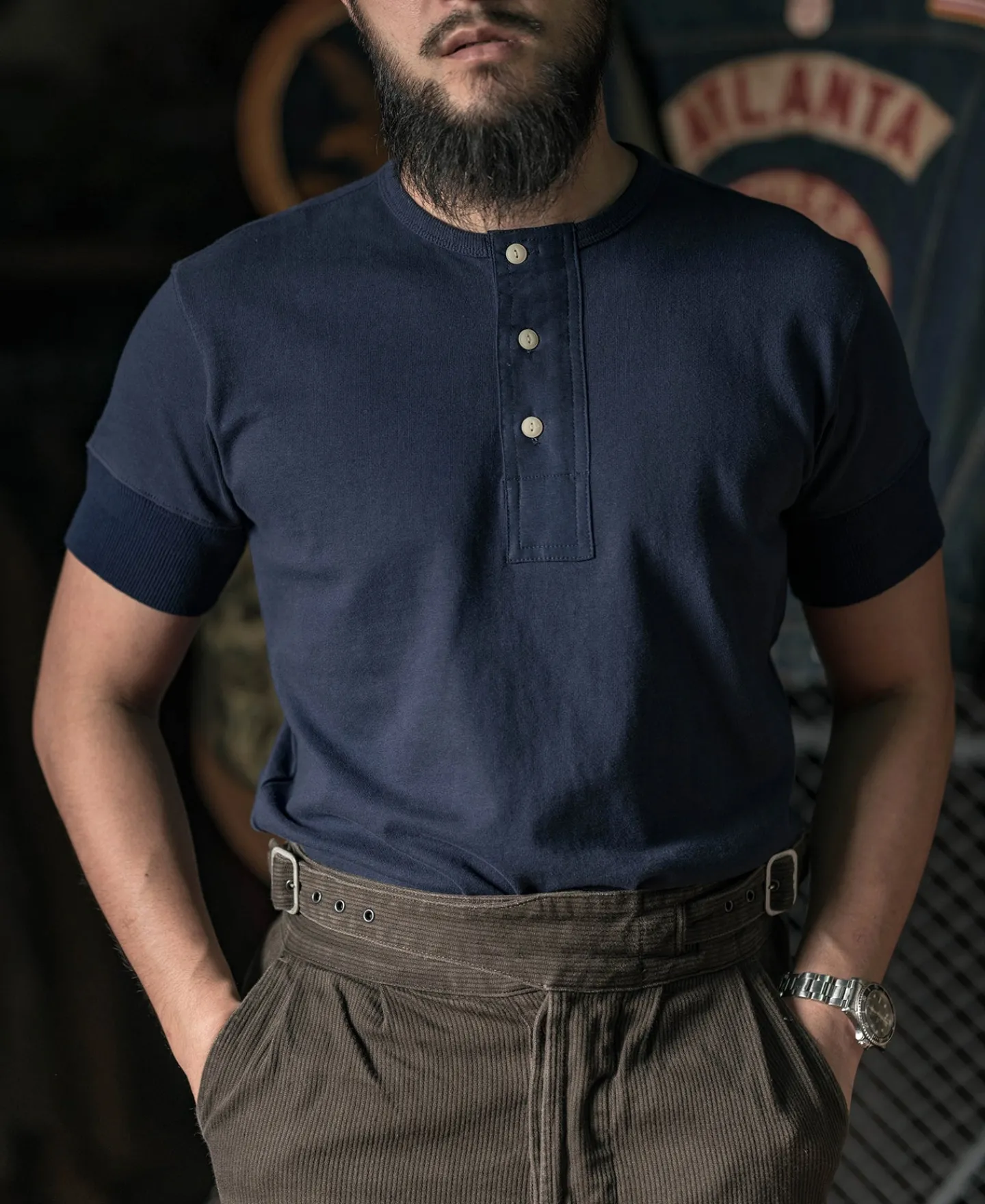 Hot Vintage Short Sleeve Henley T-Shirt - Navy Henleys | Short Sleeve T-Shirts
