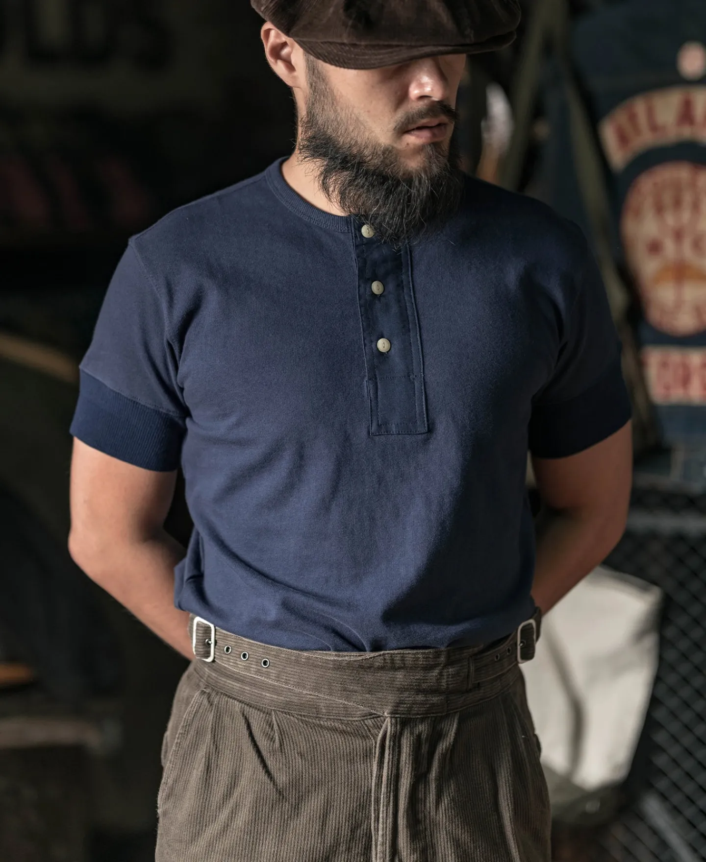 Hot Vintage Short Sleeve Henley T-Shirt - Navy Henleys | Short Sleeve T-Shirts