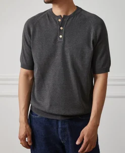 Discount Viscose Knit Short Sleeve Henley T-Shirt - Gray Henleys | Short Sleeve T-Shirts