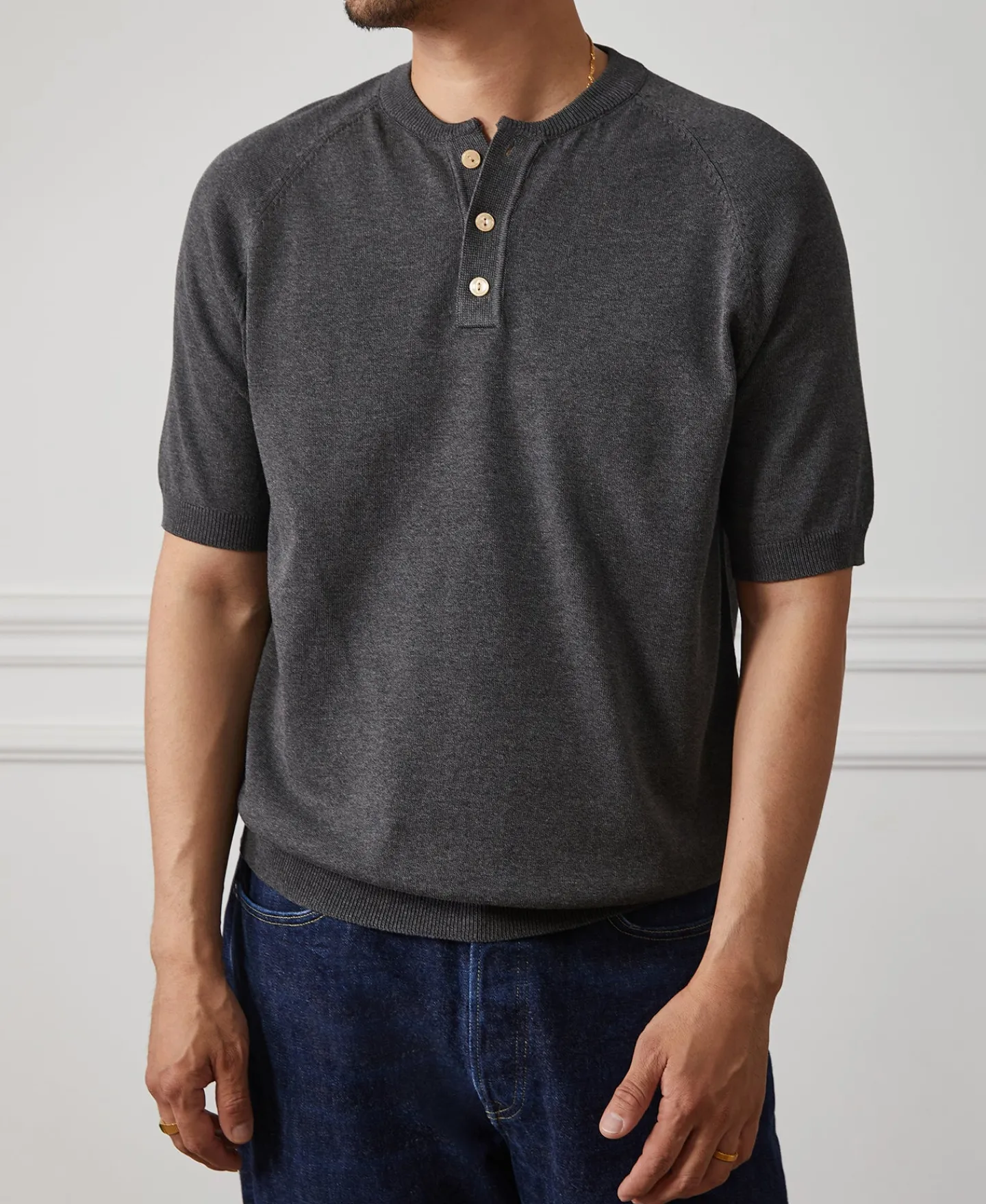 Discount Viscose Knit Short Sleeve Henley T-Shirt - Gray Henleys | Short Sleeve T-Shirts
