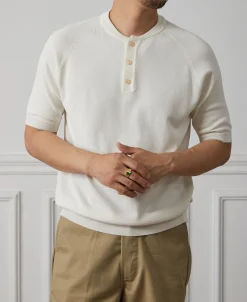 New Viscose Knit Short Sleeve Henley T-Shirt - White Short Sleeve T-Shirts | Henleys