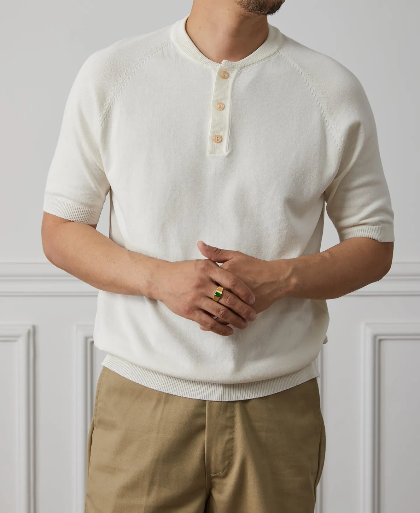 New Viscose Knit Short Sleeve Henley T-Shirt - White Short Sleeve T-Shirts | Henleys