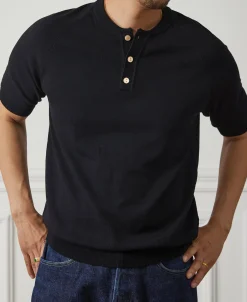 Fashion Viscose Knit Short Sleeve Henley T-Shirt - Black Henleys | Short Sleeve T-Shirts