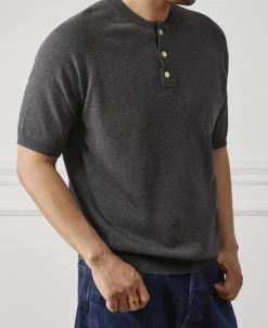 Discount Viscose Knit Short Sleeve Henley T-Shirt - Gray Henleys | Short Sleeve T-Shirts