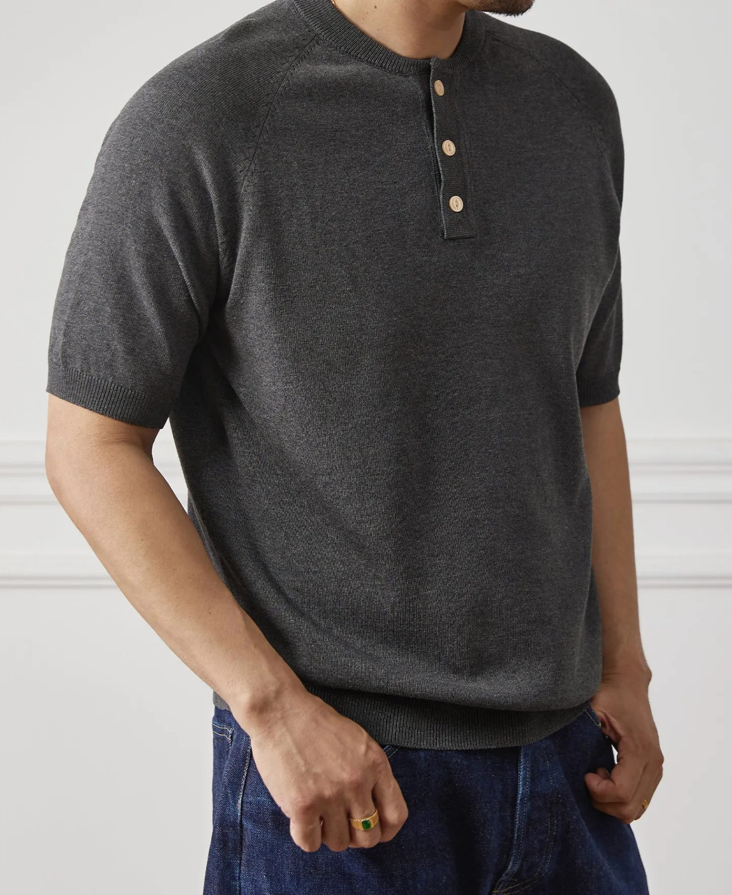 Discount Viscose Knit Short Sleeve Henley T-Shirt - Gray Henleys | Short Sleeve T-Shirts