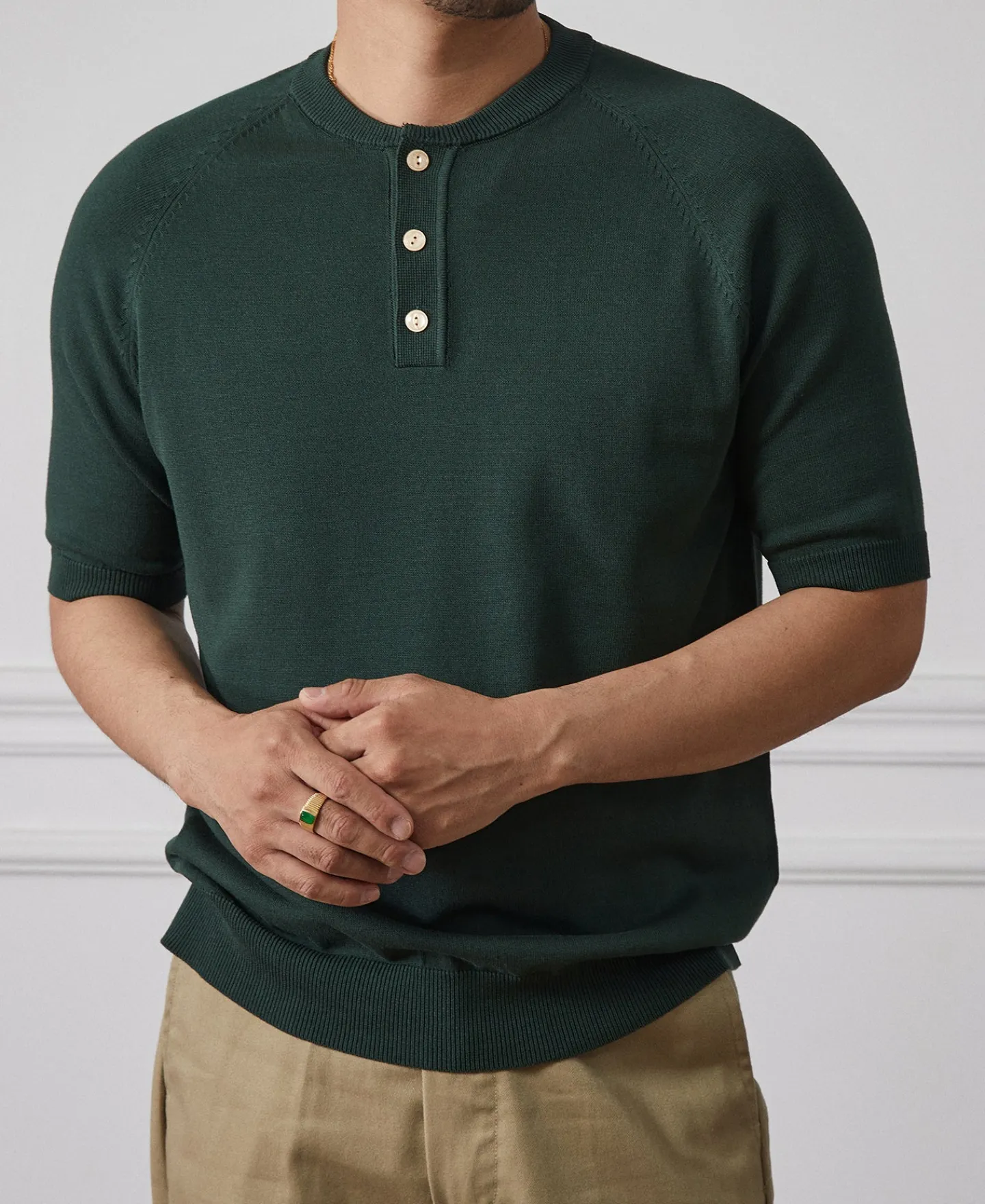 Online Viscose Knit Short Sleeve Henley T-Shirt - Dark Green Henleys | Short Sleeve T-Shirts