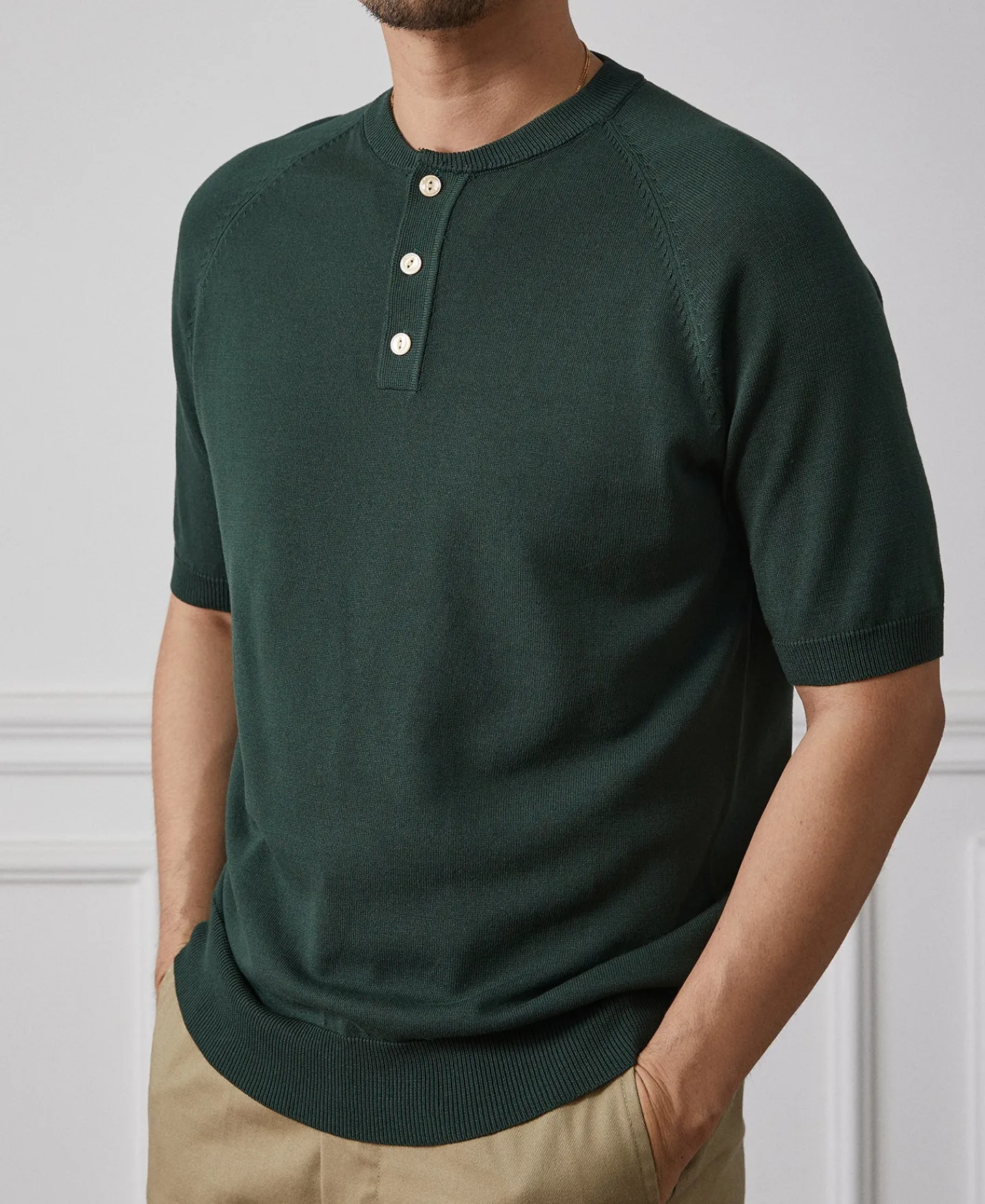 Online Viscose Knit Short Sleeve Henley T-Shirt - Dark Green Henleys | Short Sleeve T-Shirts