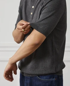 Discount Viscose Knit Short Sleeve Henley T-Shirt - Gray Henleys | Short Sleeve T-Shirts