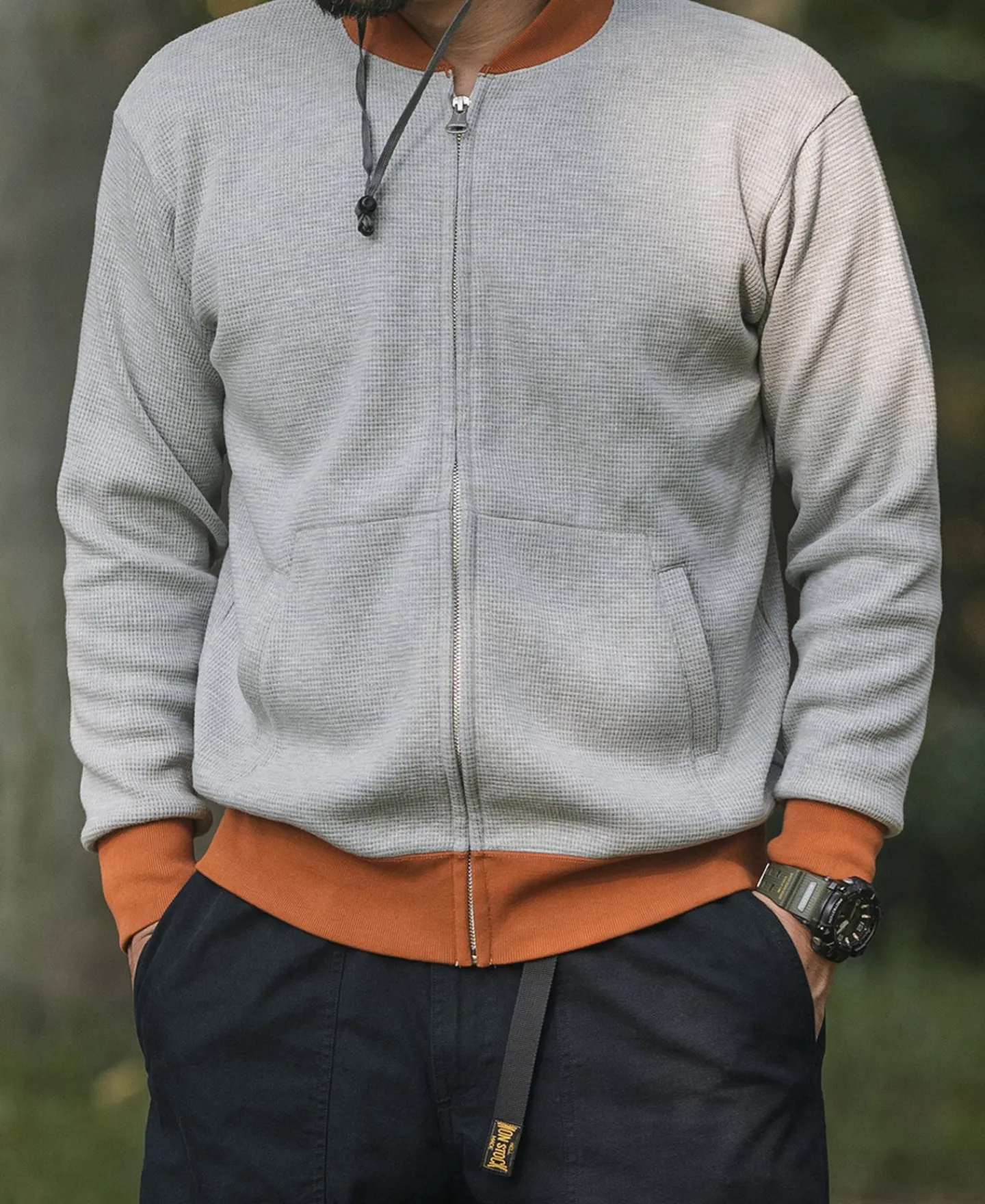 Sale Waffle Cotton Full-Zip Track Jacket - Gray Jackets&coats