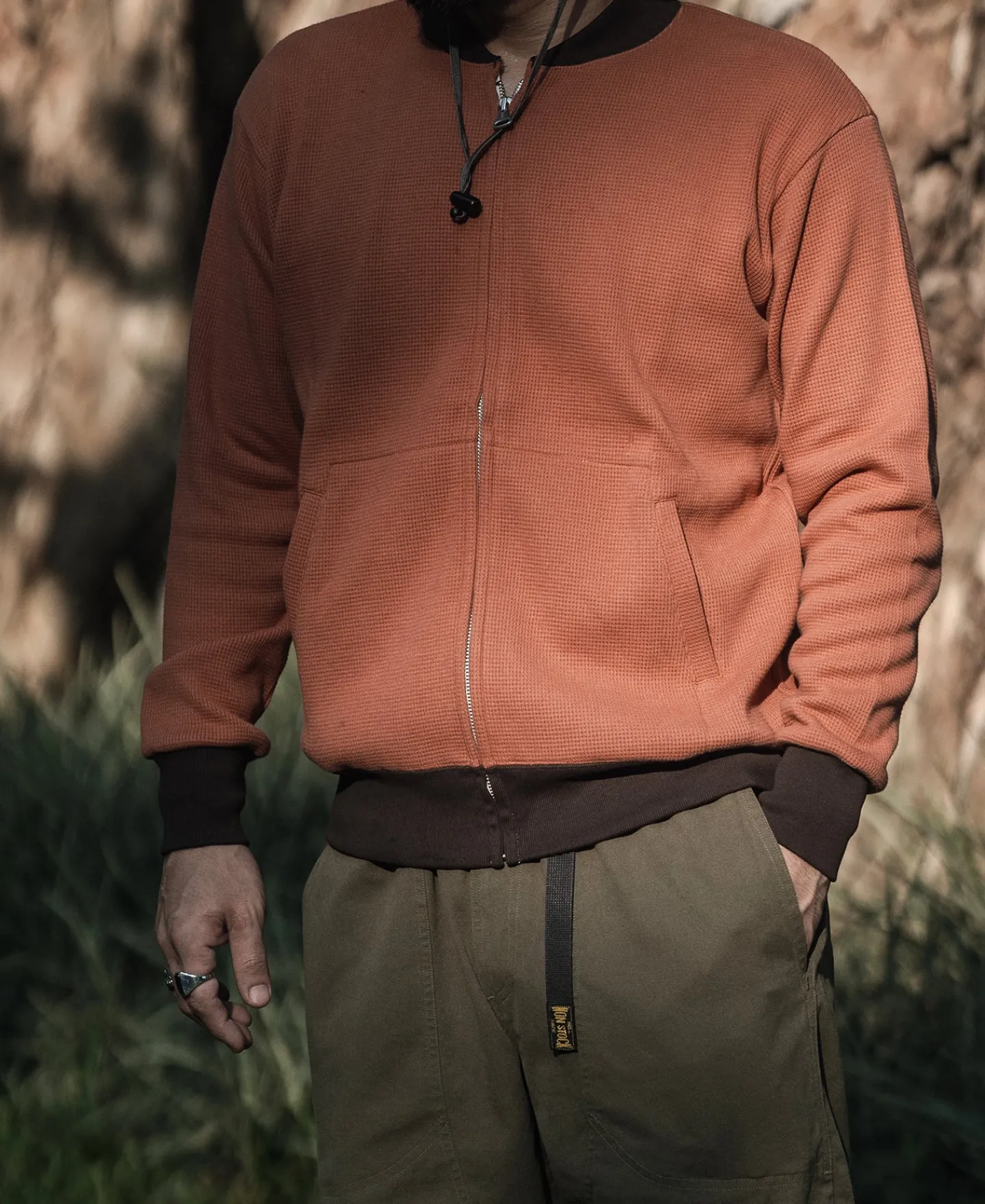 Outlet Waffle Cotton Full-Zip Track Jacket - Orange Jackets&coats